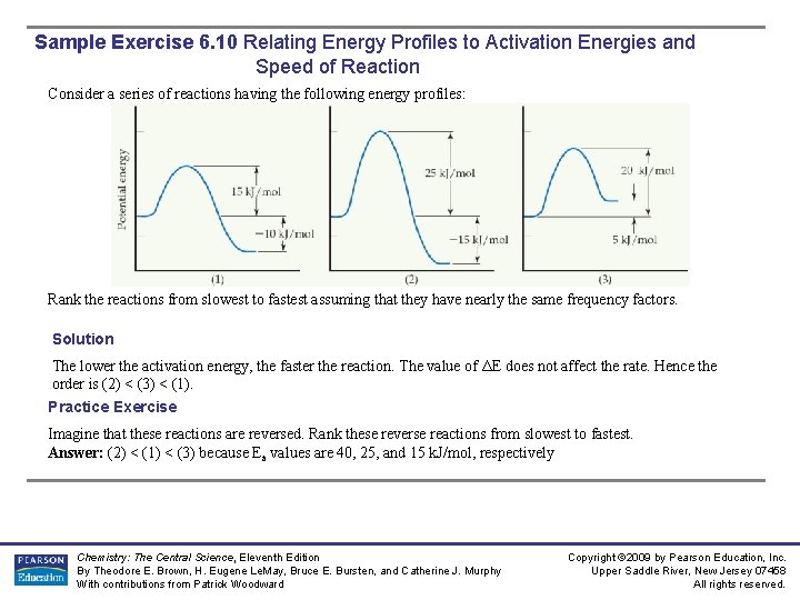 Sample Exercise 6. 10 Relating Energy Profiles to Activation Energies and Speed of Reaction Sample Exercise 6. 10 Relating Energy Profiles to Activation Energies and Speed of Reaction