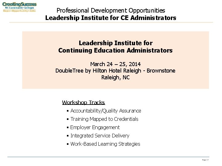 Professional Development Opportunities Leadership Institute for CE Administrators Leadership Institute for Continuing Education Administrators