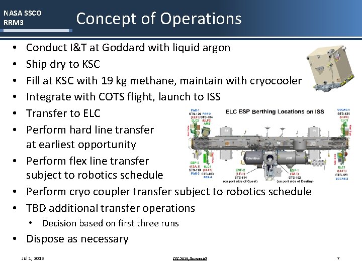 NASA SSCO RRM 3 Concept of Operations Conduct I&T at Goddard with liquid argon