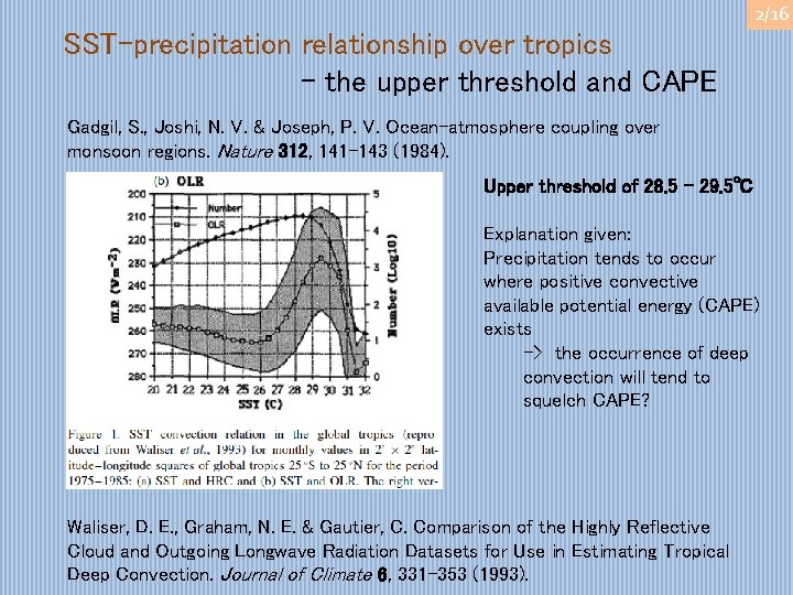 2/16 SST-precipitation relationship over tropics - the upper threshold and CAPE Gadgil, S. ,