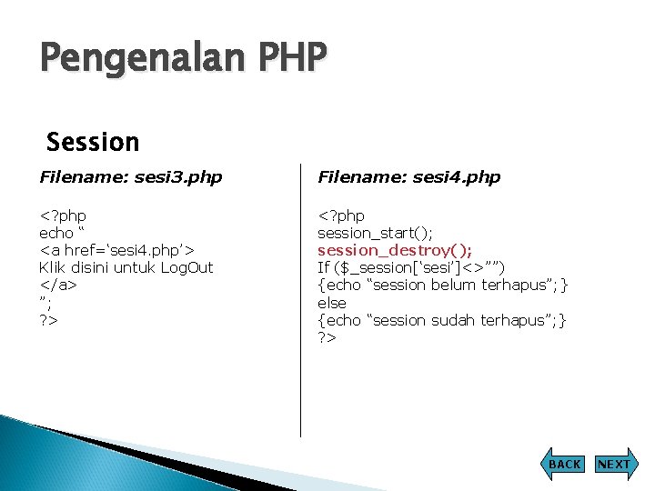 Pengenalan PHP Session Filename: sesi 3. php Filename: sesi 4. php <? php echo Pengenalan PHP Session Filename: sesi 3. php Filename: sesi 4. php <? php echo