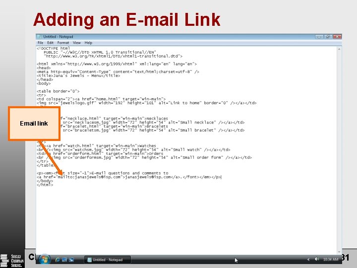 Adding an E-mail Link Email link Chapter 6: Using Frames in a Web Site