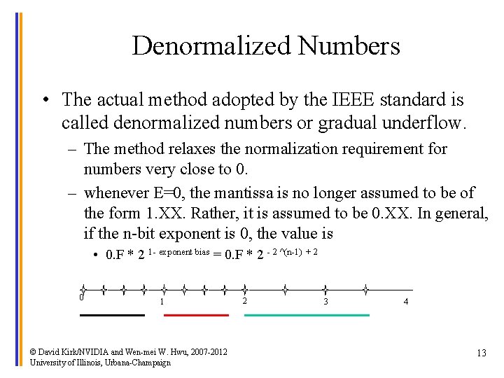 Denormalized Numbers • The actual method adopted by the IEEE standard is called denormalized