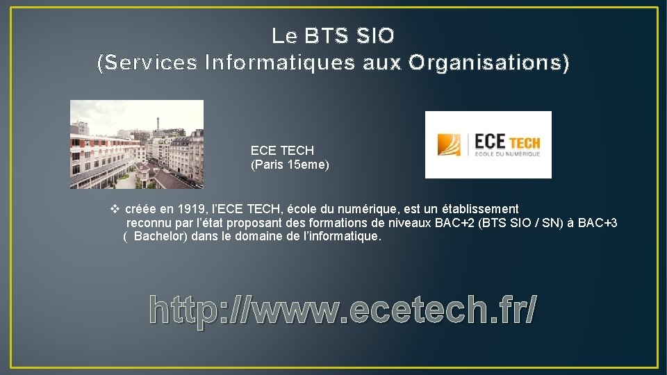 Le BTS SIO (Services Informatiques aux Organisations) ECE TECH (Paris 15 eme) v créée