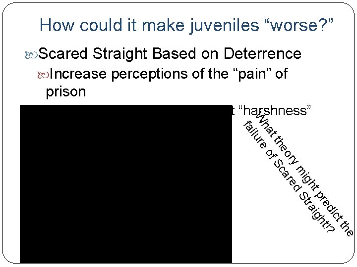 How could it make juveniles “worse? ” Scared Straight Based on Deterrence Increase perceptions How could it make juveniles “worse? ” Scared Straight Based on Deterrence Increase perceptions