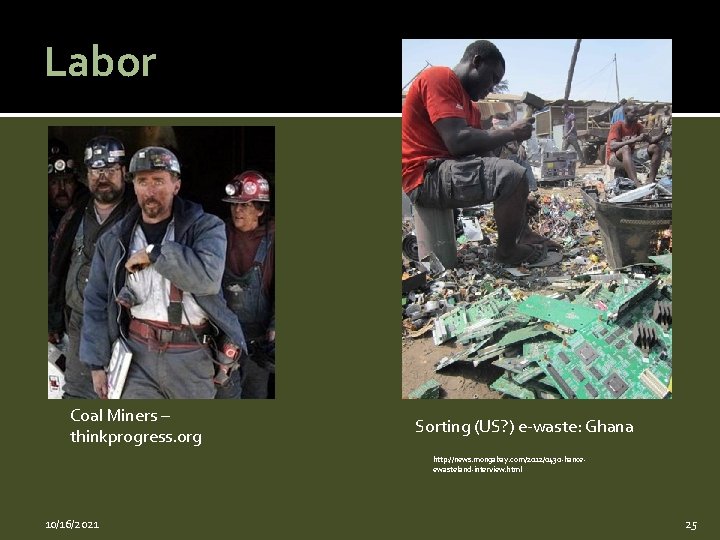 Labor Coal Miners – thinkprogress. org Sorting (US? ) e-waste: Ghana http: //news. mongabay.