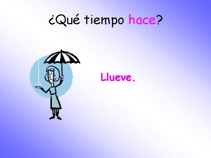 ¿Qué tiempo hace? Llueve. 