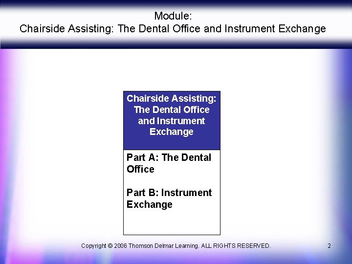 Module: Chairside Assisting: The Dental Office and Instrument Exchange Part A: The Dental Office