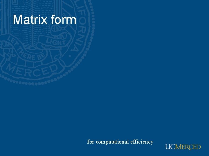 Matrix form for computational efficiency 