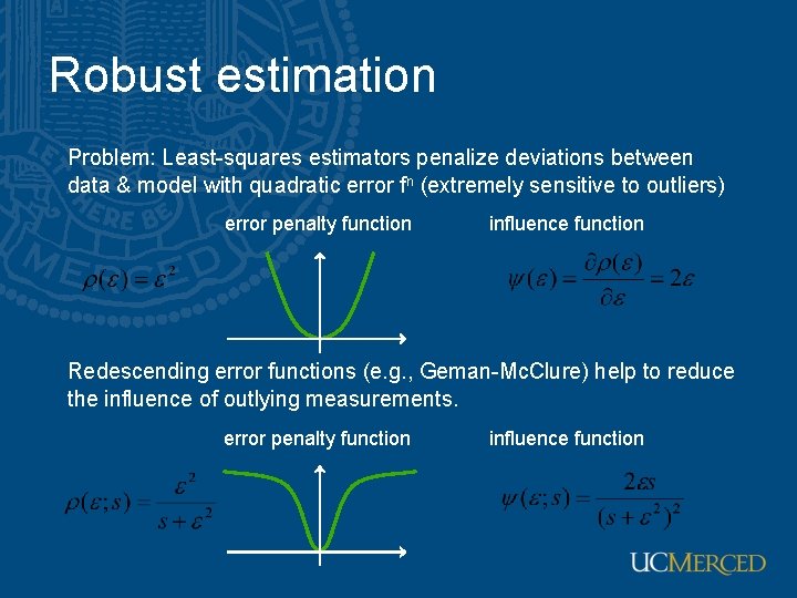 Robust estimation Problem: Least-squares estimators penalize deviations between data & model with quadratic error