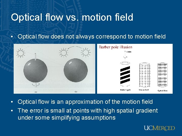 Optical flow vs. motion field • Optical flow does not always correspond to motion