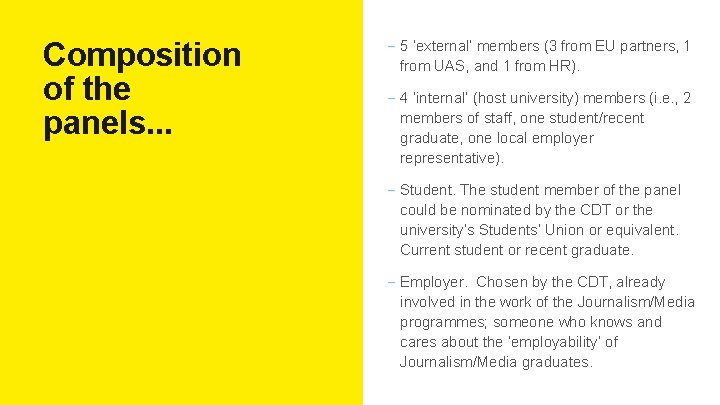 Composition of the panels. . . - 5 ‘external’ members (3 from EU partners,