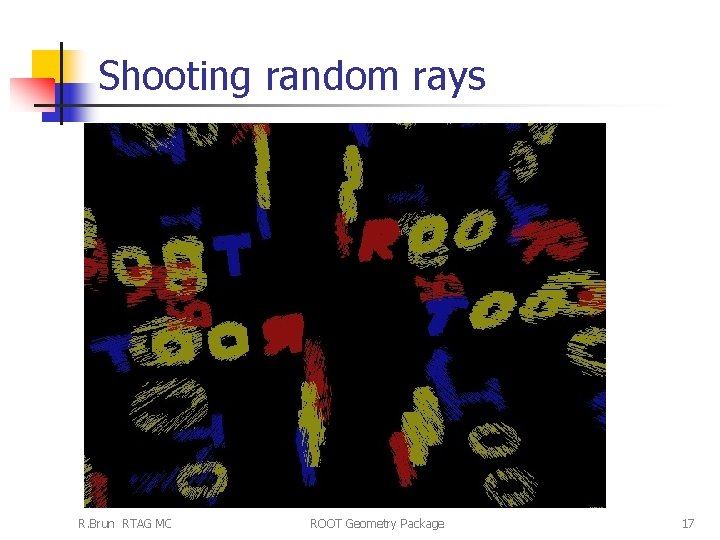 Shooting random rays R. Brun RTAG MC ROOT Geometry Package 17 