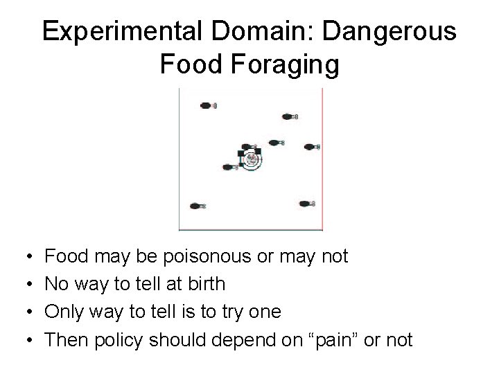 Experimental Domain: Dangerous Food Foraging • • Food may be poisonous or may not