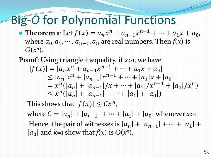 Big-O for Polynomial Functions 52 
