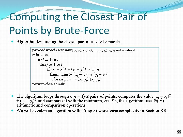 Computing the Closest Pair of Points by Brute-Force Algorithm for finding the closest pair