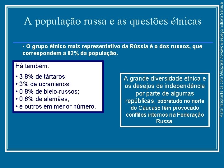  • O grupo étnico mais representativo da Rússia é o dos russos, que