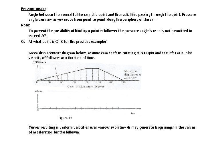 Pressure angle: Angle between the normal to the cam at a point and the