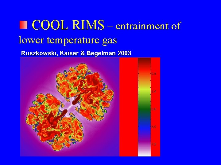COOL RIMS – entrainment of lower temperature gas Ruszkowski, Kaiser & Begelman 2003 