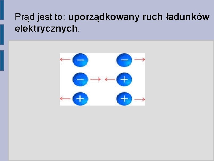 Prąd jest to: uporządkowany ruch ładunków elektrycznych. 