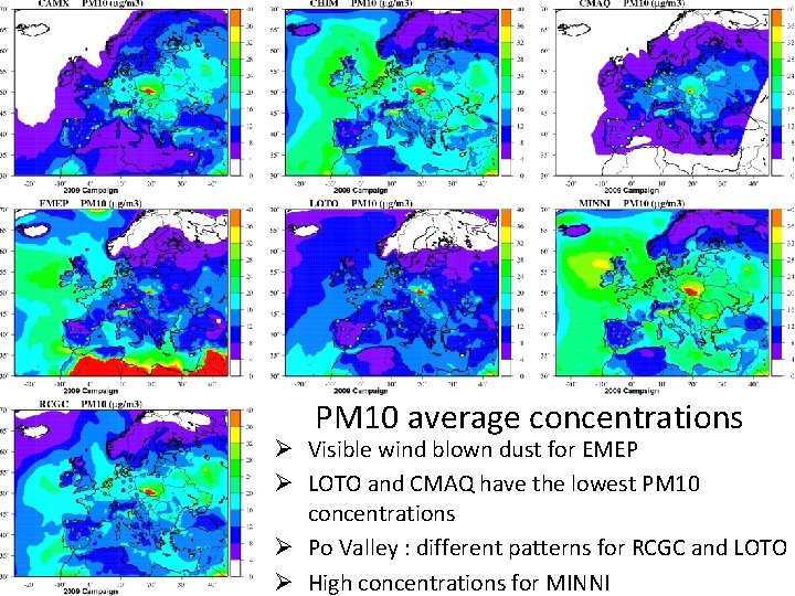 PM 10 average concentrations Ø Visible wind blown dust for EMEP Ø LOTO and