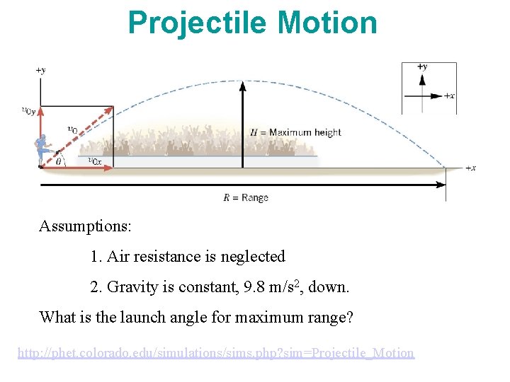 Projectile Motion Assumptions: 1. Air resistance is neglected 2. Gravity is constant, 9. 8