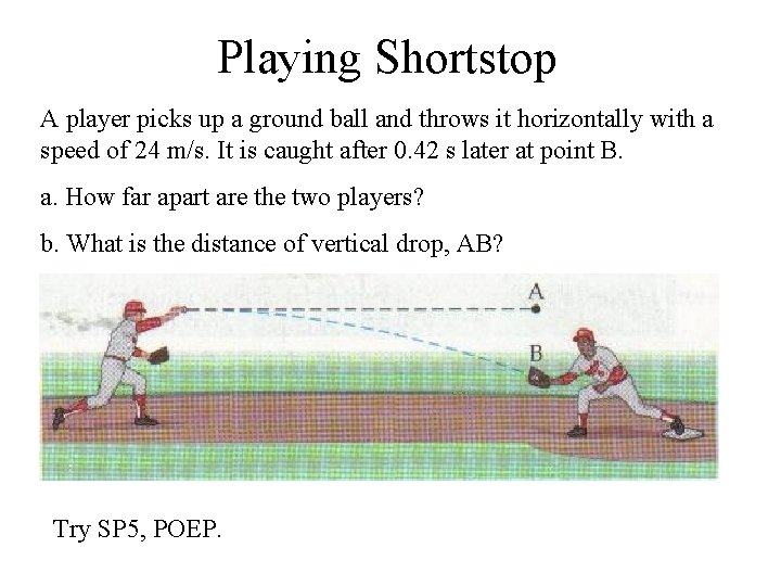 Playing Shortstop A player picks up a ground ball and throws it horizontally with