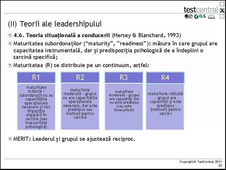 (II) Teorii ale leadershipului 8 8 8 4. 6. Teoria situaţională a conducerii (Hersey