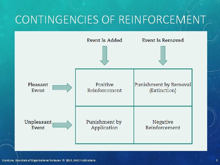 CONTINGENCIES OF REINFORCEMENT Scandura, Essentials of Organizational Behavior. © 2016, SAGE Publications. 5 
