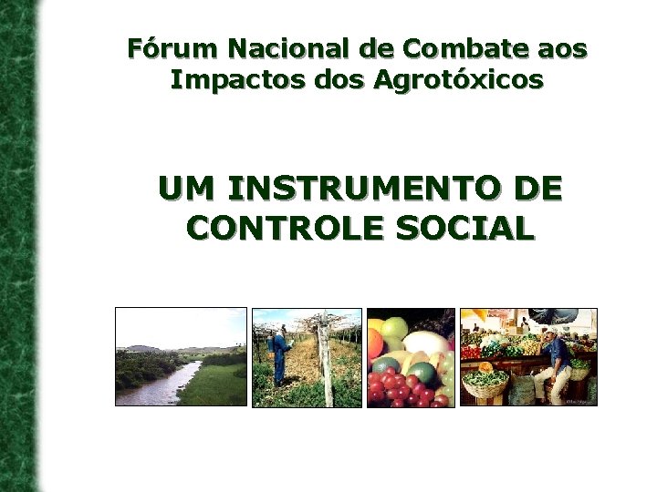 Fórum Nacional de Combate aos Impactos dos Agrotóxicos UM INSTRUMENTO DE CONTROLE SOCIAL 