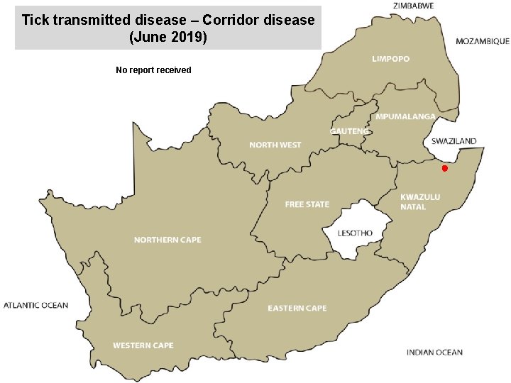 Tick transmitted disease – Corridor disease (June 2019) No report received 