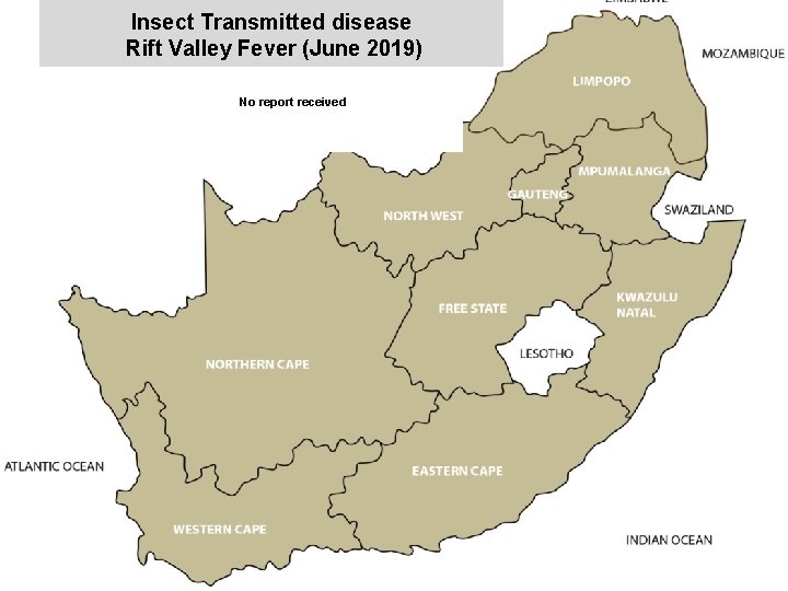 Insect Transmitted disease Rift Valley Fever (June 2019) No report received x 