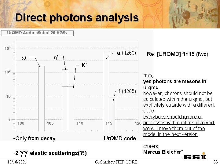 Direct photons analysis ω a 1(1260) η' Re: [URQMD] ftn 15 (fwd) K* f