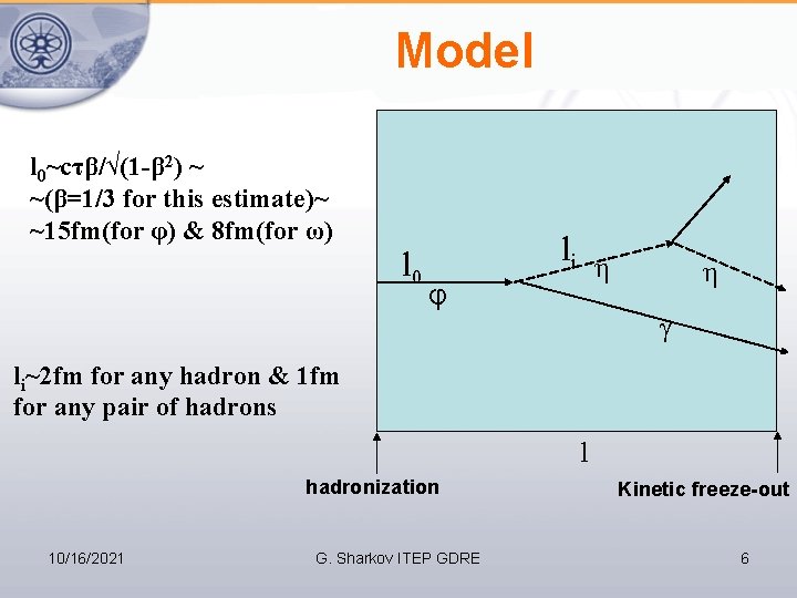 Model l 0~cτβ/√(1 -β 2) ~ ~(β=1/3 for this estimate)~ ~15 fm(for φ) &