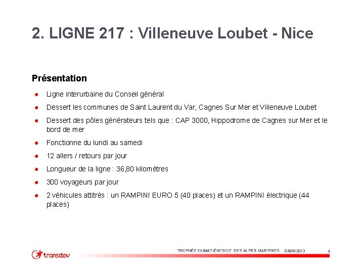 2. LIGNE 217 : Villeneuve Loubet - Nice Présentation ● Ligne interurbaine du Conseil