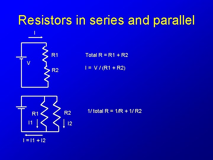 Resistors in series and parallel I R 1 Total R = R 1 +