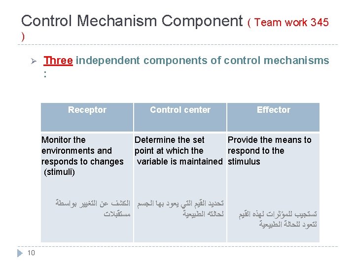 Control Mechanism Component ( Team work 345 ) Ø Three independent components of control