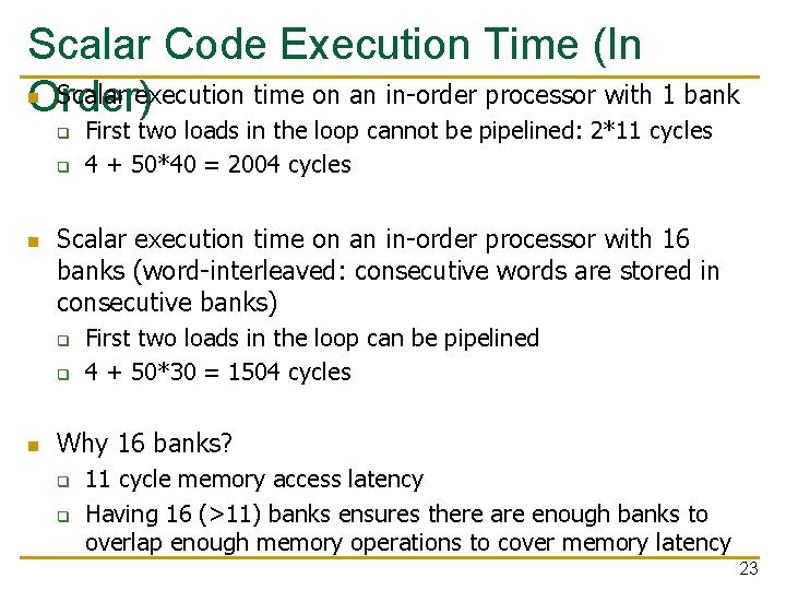 Scalar Code Execution Time (In n Scalar execution time on an in-order processor with