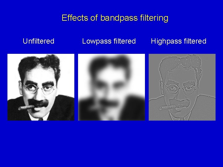 Effects of bandpass filtering Unfiltered Lowpass filtered Highpass filtered 