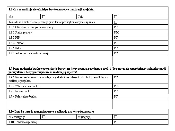 1. 8 Czy przewiduje się udział podwykonawców w realizacji projektu Nie Tak, ale w
