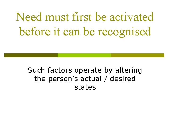 Need must first be activated before it can be recognised Such factors operate by