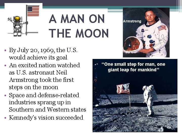 A MAN ON THE MOON • By July 20, 1969, the U. S. would