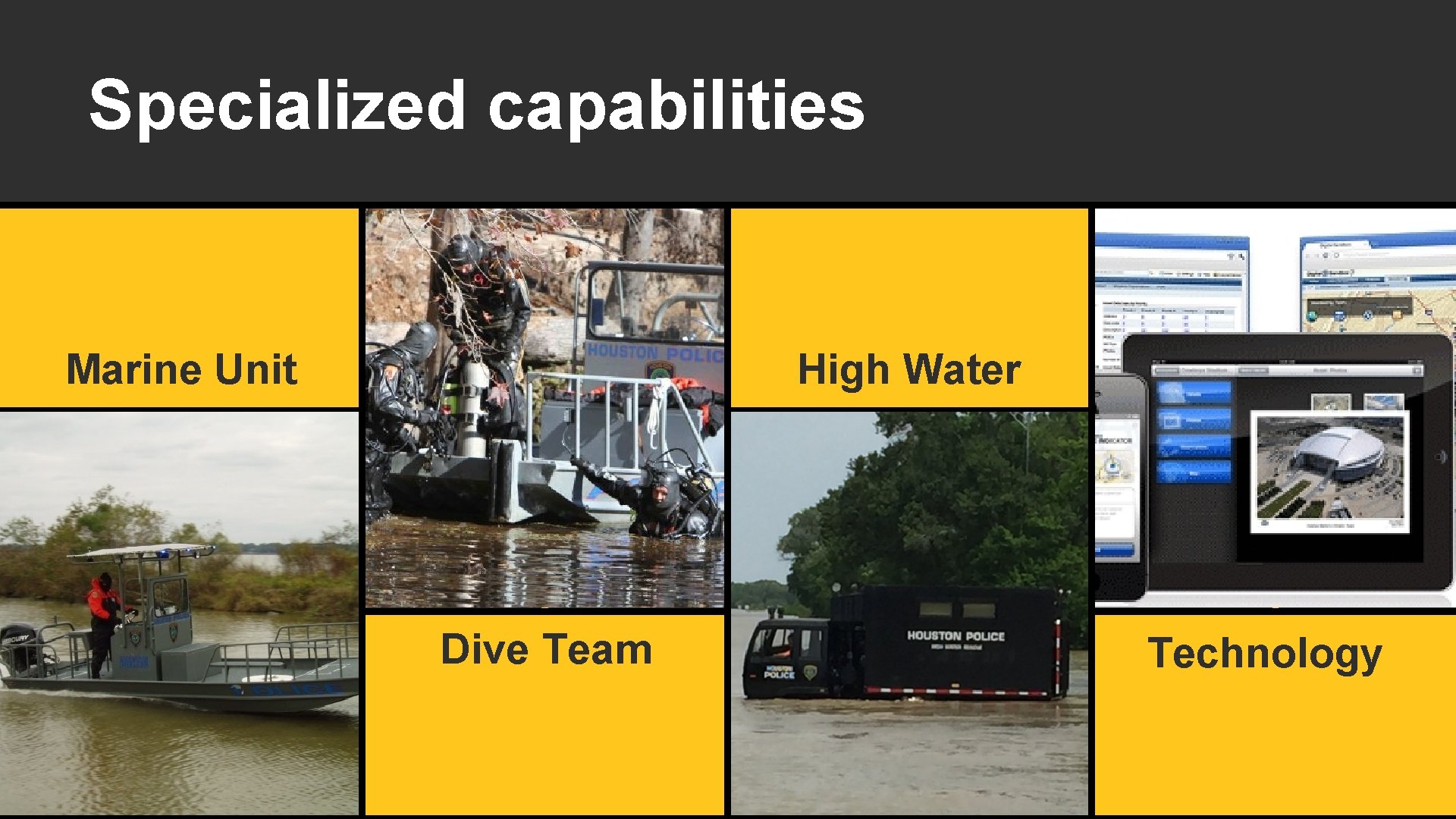 Specialized capabilities Marine Unit High Water Dive Team Technology 