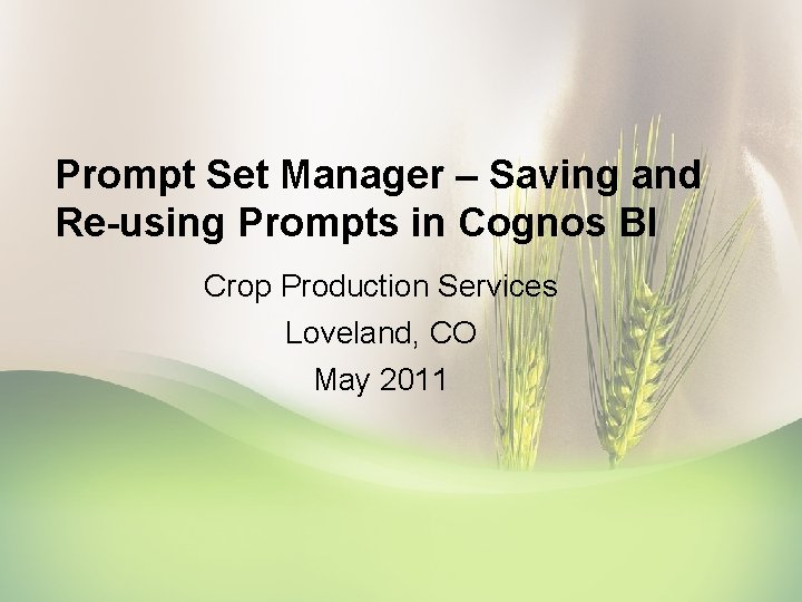 Prompt Set Manager – Saving and Re-using Prompts in Cognos BI Crop Production Services