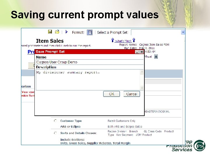 Saving current prompt values 