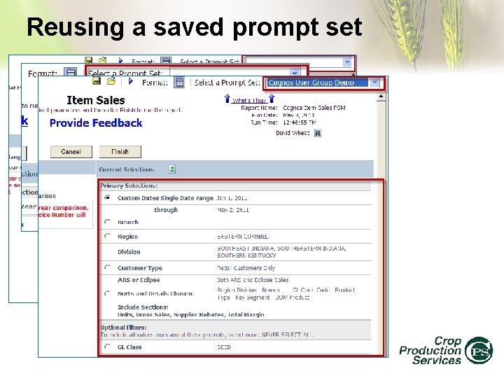 Reusing a saved prompt set 
