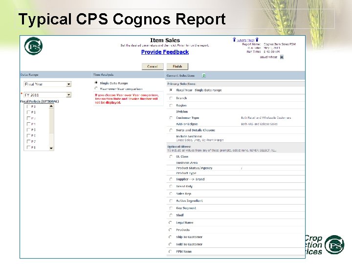 Typical CPS Cognos Report 