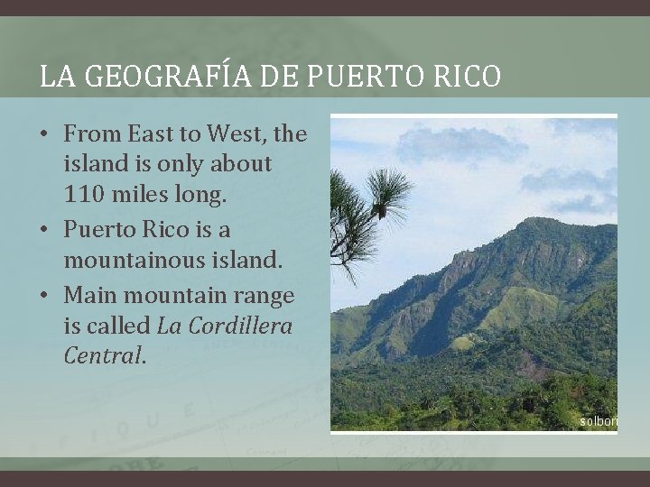 LA GEOGRAFÍA DE PUERTO RICO • From East to West, the island is only