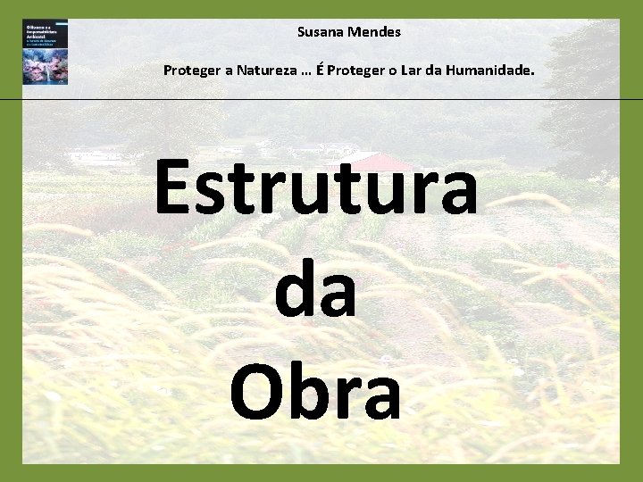 Susana Mendes Proteger a Natureza … É Proteger o Lar da Humanidade. Estrutura da