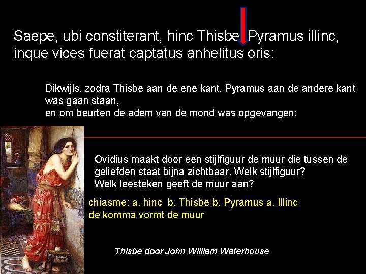 Saepe, ubi constiterant, hinc Thisbe, Pyramus illinc, inque vices fuerat captatus anhelitus oris: Dikwijls,